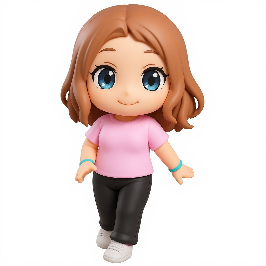 Lore 3D: figura personalizada estilo chibi con cabello castaño y camiseta rosada